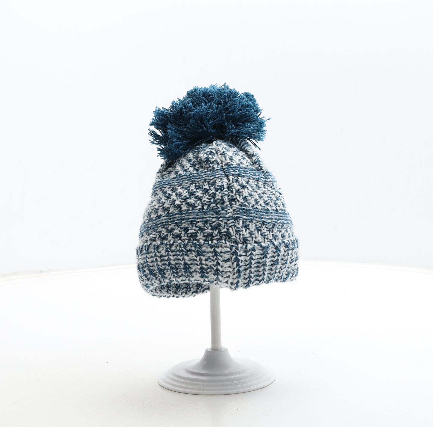 F&F Boys Blue Geometric Acrylic Bobble Hat Size S