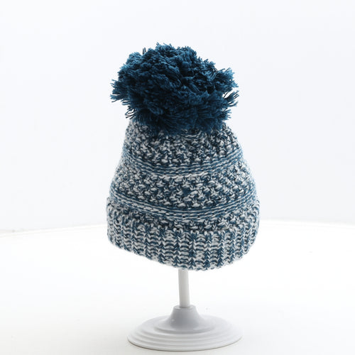 F&F Boys Blue Geometric Acrylic Bobble Hat Size S