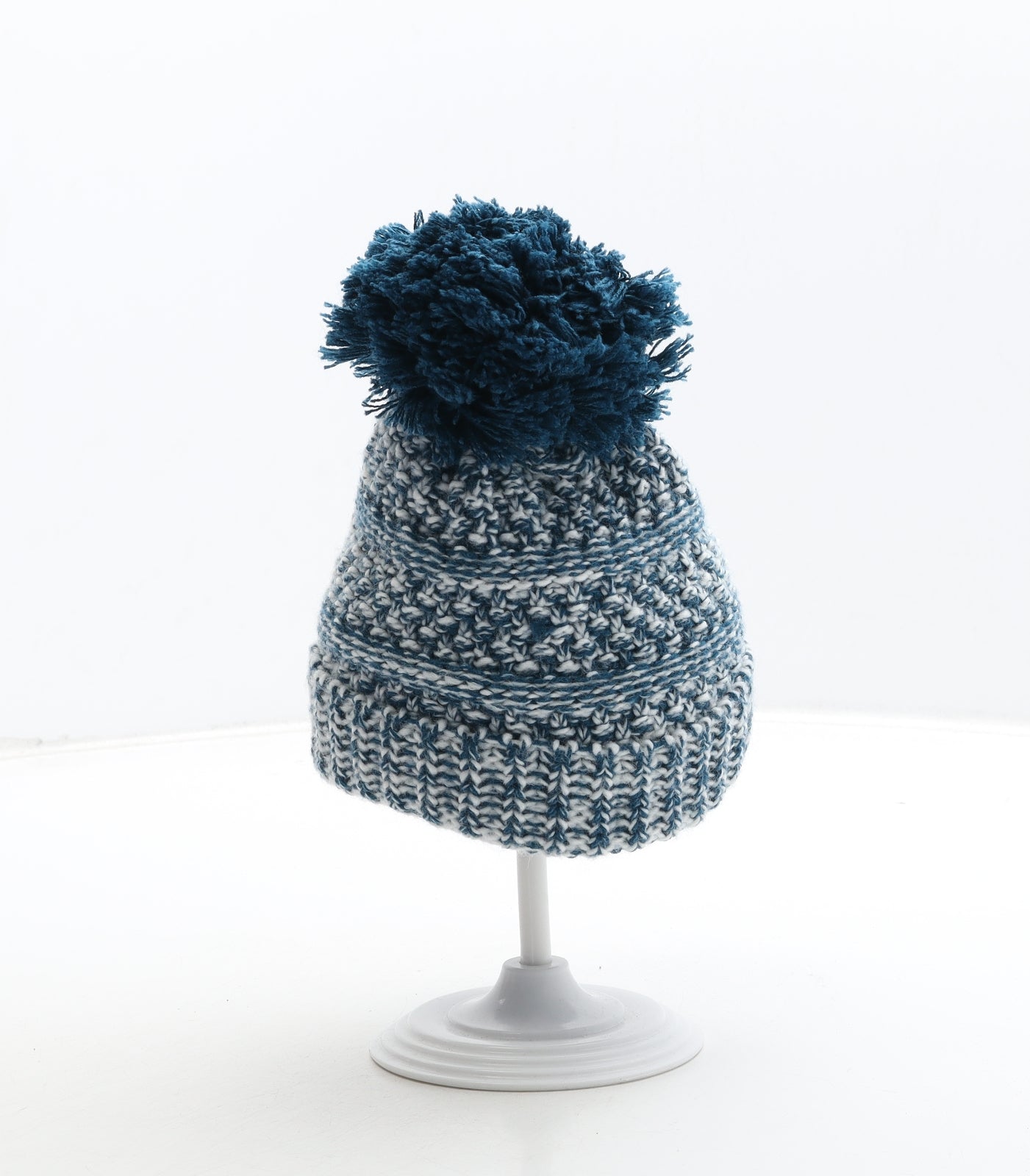 F&F Boys Blue Geometric Acrylic Bobble Hat Size S