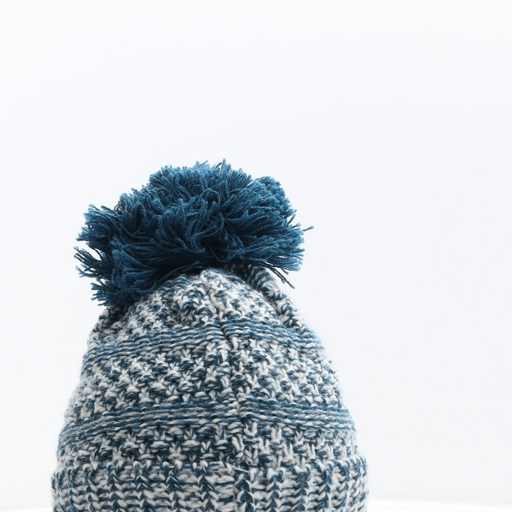 F&F Boys Blue Geometric Acrylic Bobble Hat Size S