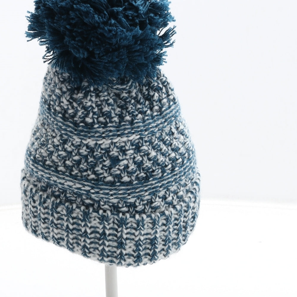 F&F Boys Blue Geometric Acrylic Bobble Hat Size S