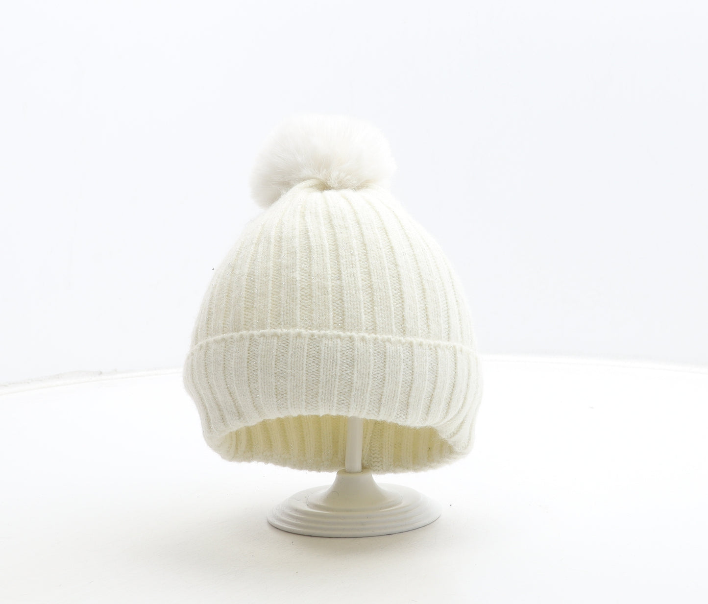 Preworn Womens White Acrylic Bobble Hat One Size
