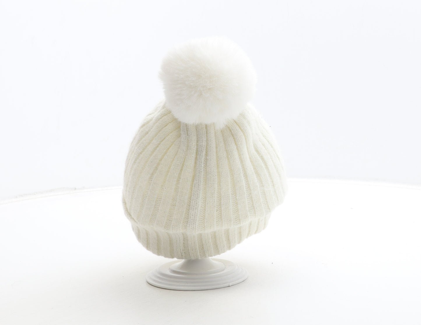 Preworn Womens White Acrylic Bobble Hat One Size