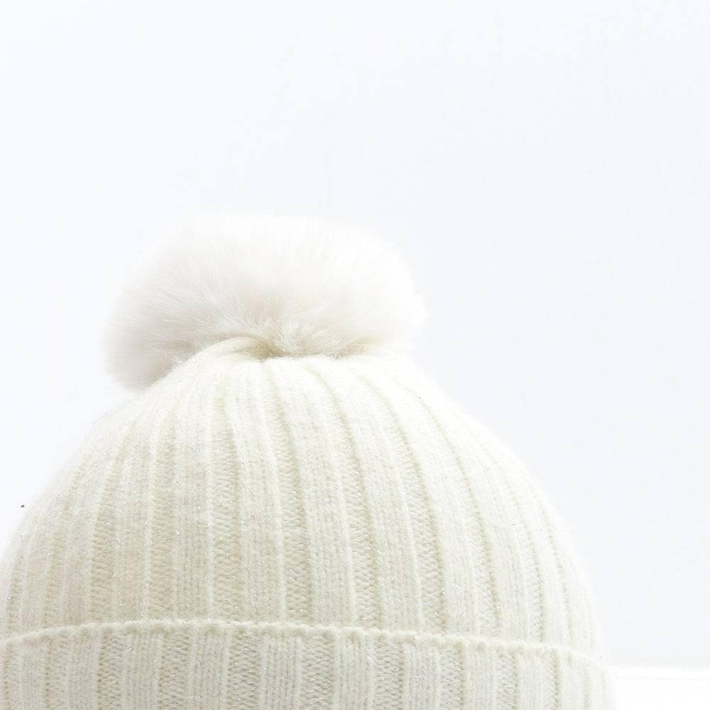 Preworn Womens White Acrylic Bobble Hat One Size