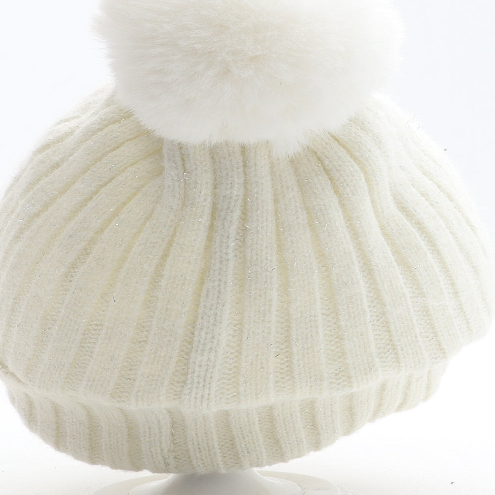 Preworn Womens White Acrylic Bobble Hat One Size