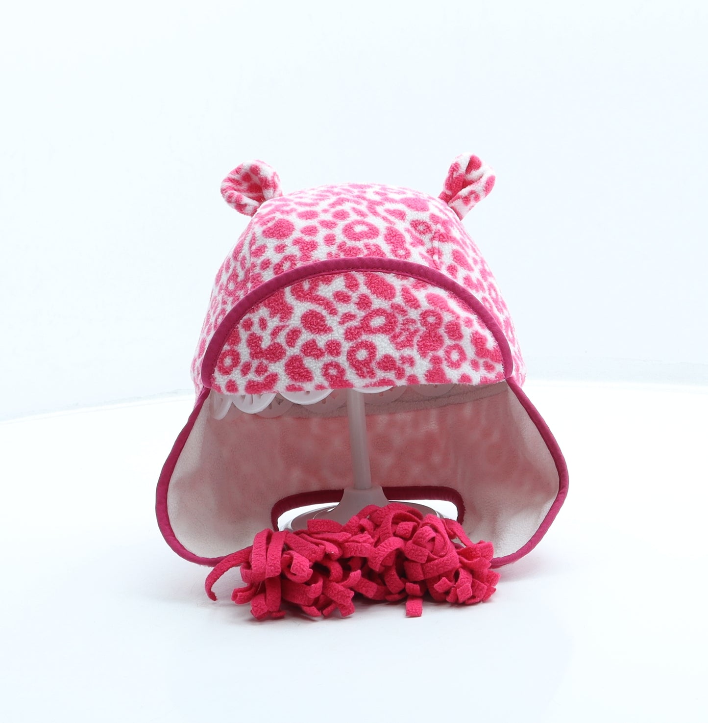 Debenhams Girls Pink Animal Print Polyester Bonnet One Size - Leopard print