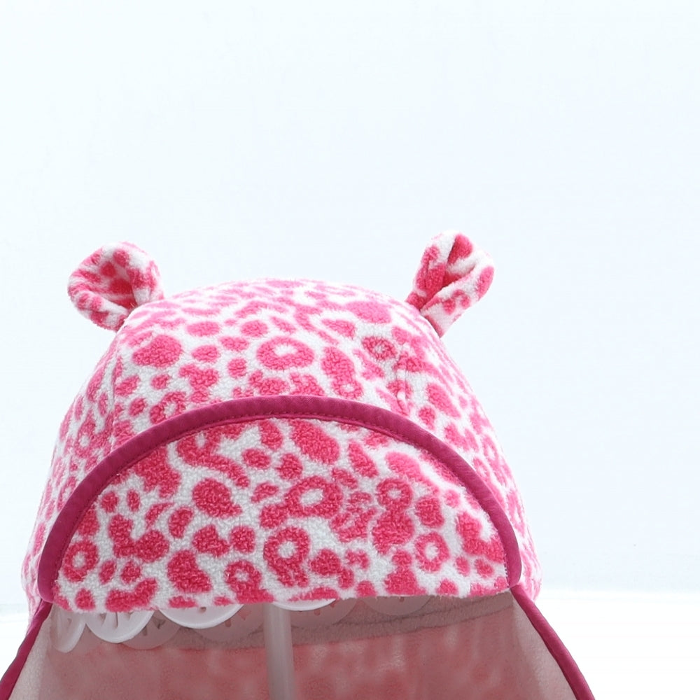 Debenhams Girls Pink Animal Print Polyester Bonnet One Size - Leopard print