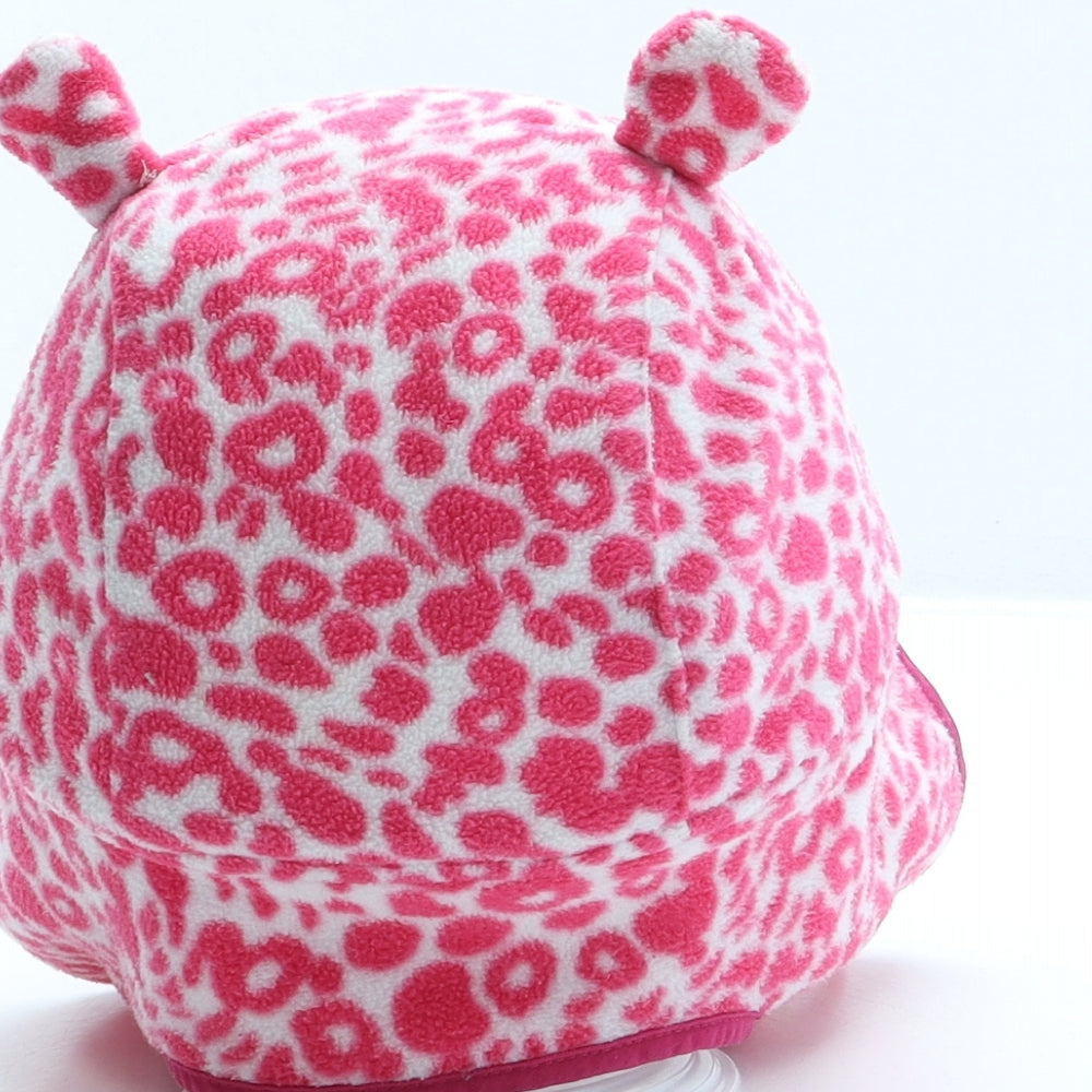 Debenhams Girls Pink Animal Print Polyester Bonnet One Size - Leopard print