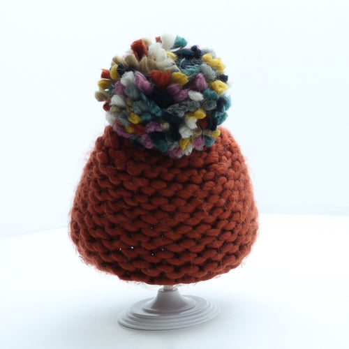 Fat Face Womens Orange Acrylic Bobble Hat One Size