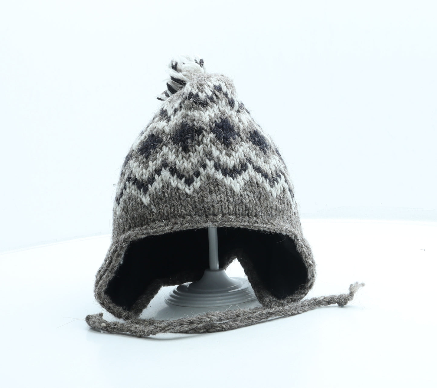 TOG24 Womens Grey Fair Isle 100% Wool Bonnet One Size