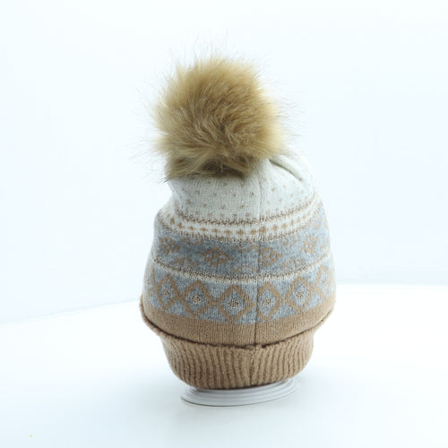 Preworn Womens Beige Fair Isle Acetate Bobble Hat One Size