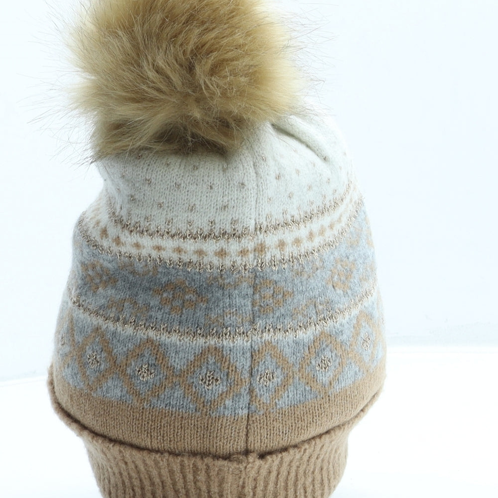 Preworn Womens Beige Fair Isle Acetate Bobble Hat One Size
