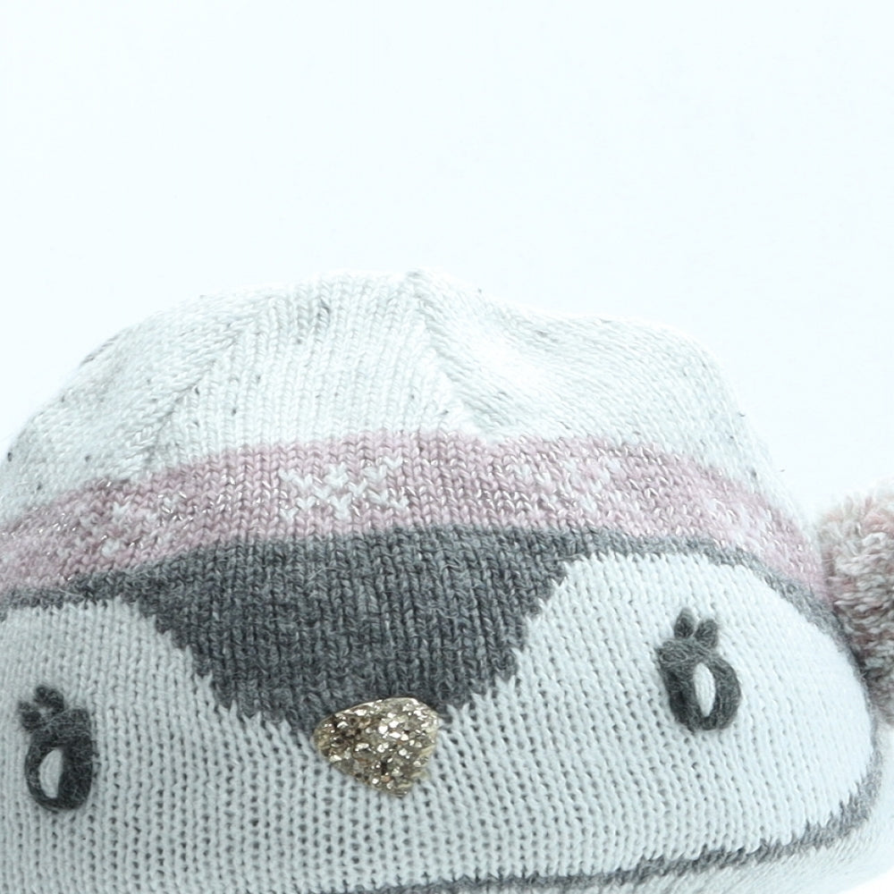 Monsoon Girls Grey Polyamide Beanie One Size - Penguin Design, Pom poms