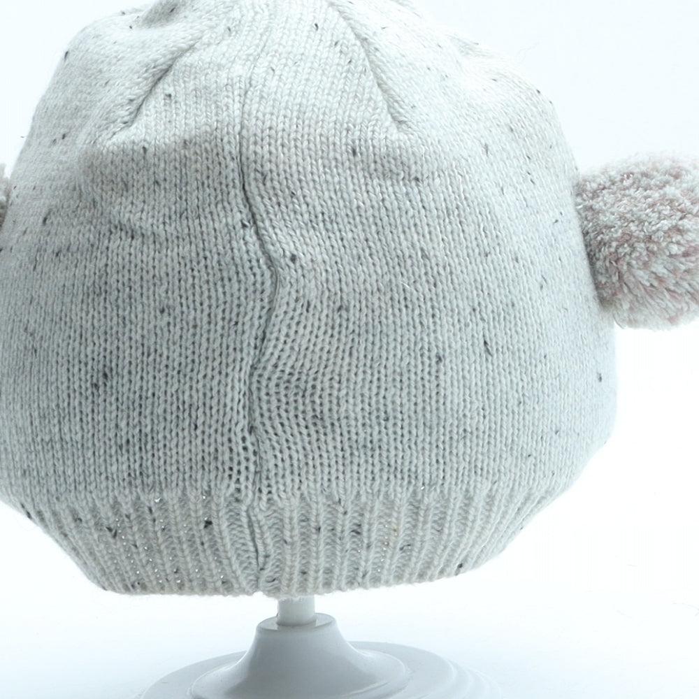 Monsoon Girls Grey Polyamide Beanie One Size - Penguin Design, Pom poms