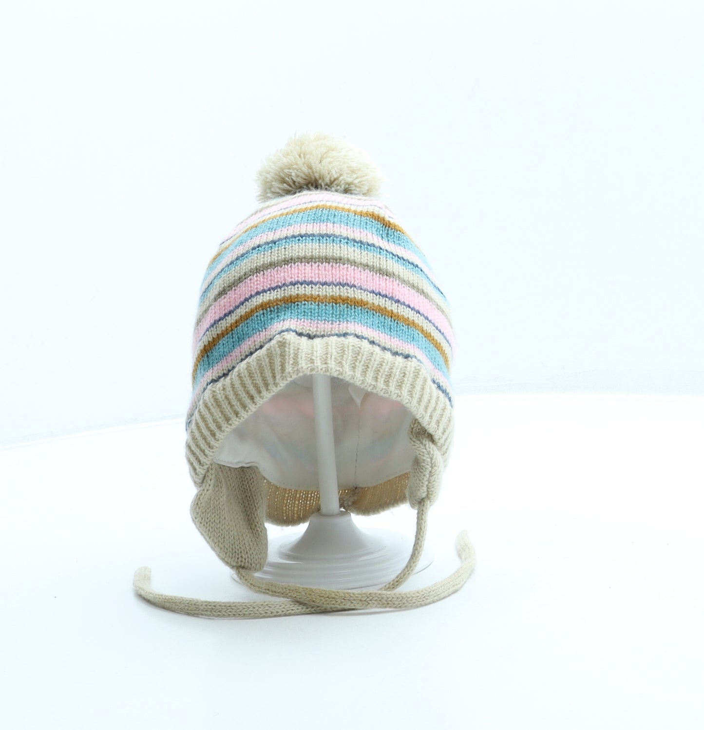Preworn Girls Multicoloured Striped Nylon Bonnet One Size