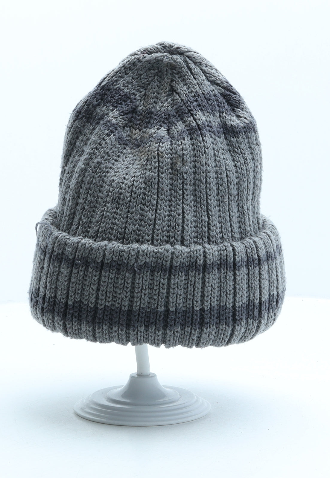 Animal Mens Grey Striped Acrylic Beanie One Size
