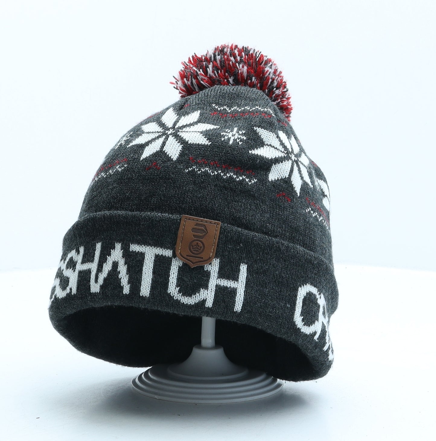 Crosshatch Mens Grey Fair Isle Acrylic Beanie One Size