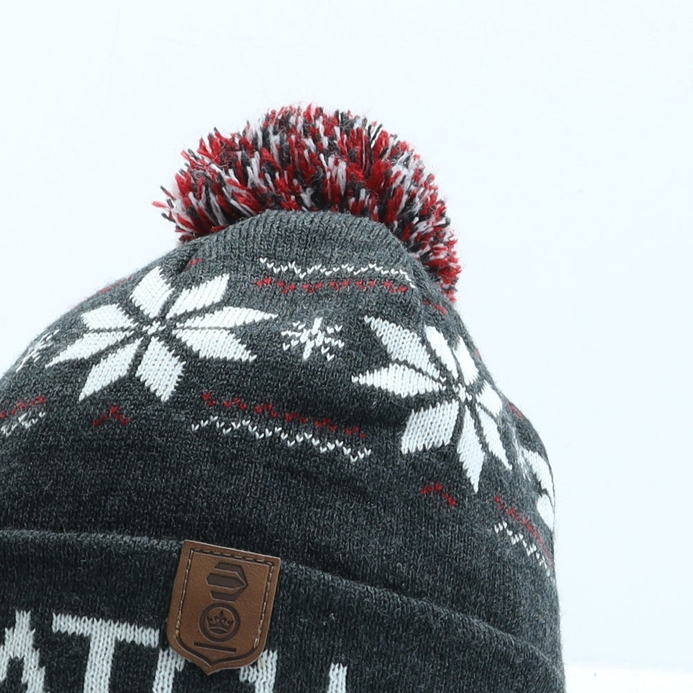 Crosshatch Mens Grey Fair Isle Acrylic Beanie One Size