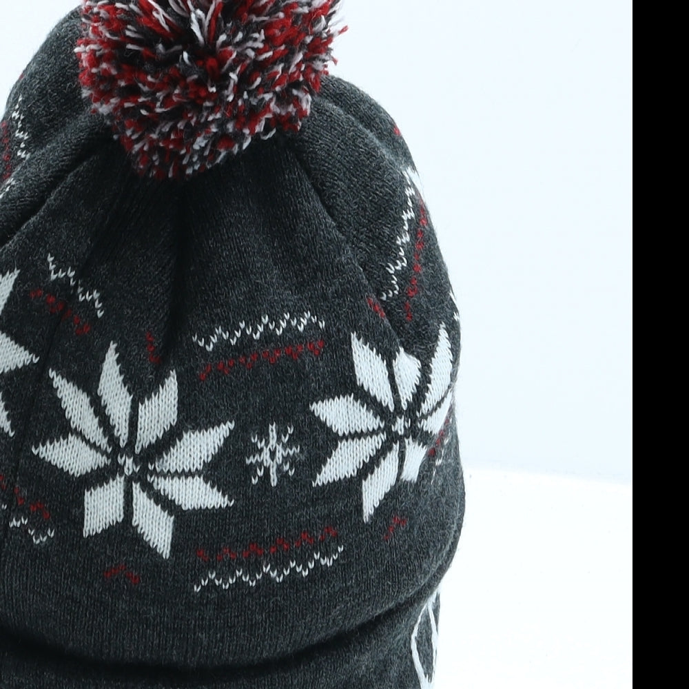 Crosshatch Mens Grey Fair Isle Acrylic Beanie One Size