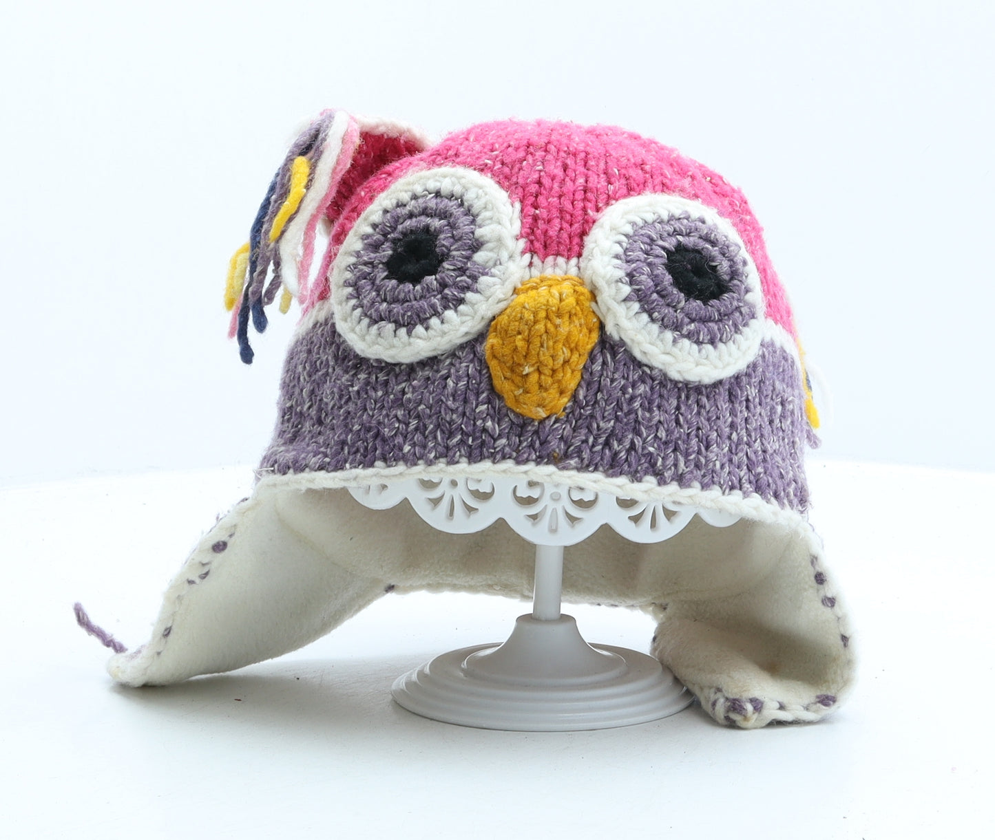 Preworn Girls Multicoloured Acrylic Bonnet One Size - Owl