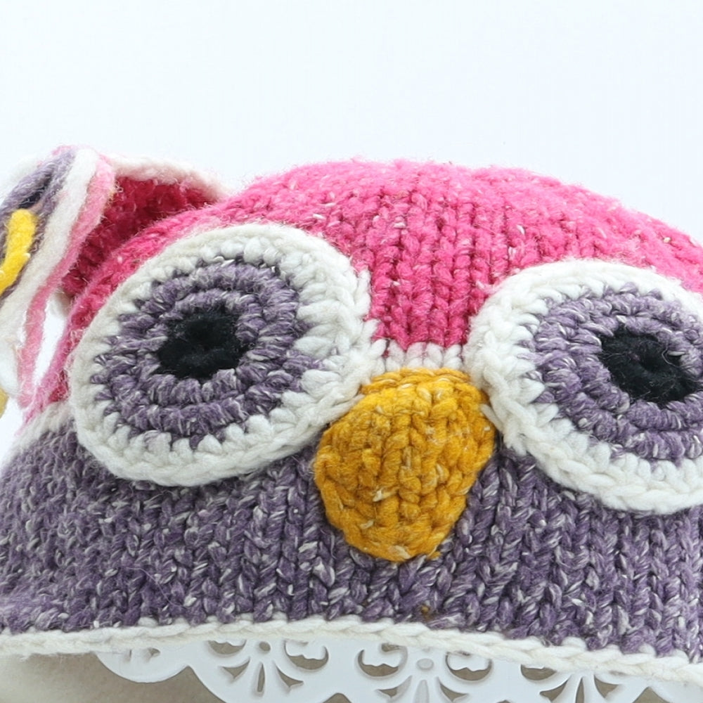 Preworn Girls Multicoloured Acrylic Bonnet One Size - Owl