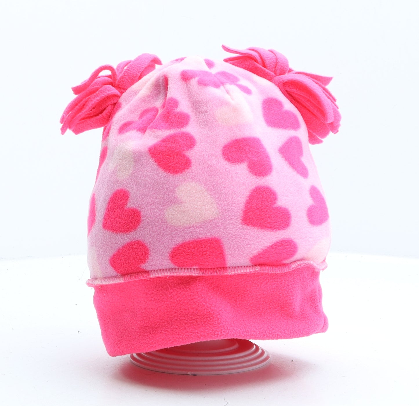 TU Girls Pink Geometric Polyester Bobble Hat One Size - Love Heart