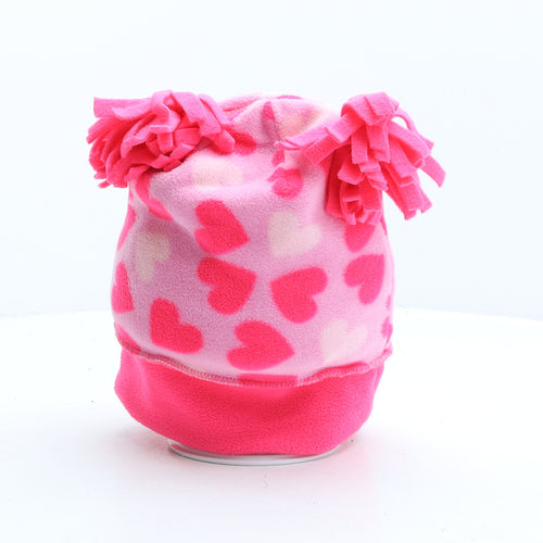 TU Girls Pink Geometric Polyester Bobble Hat One Size - Love Heart