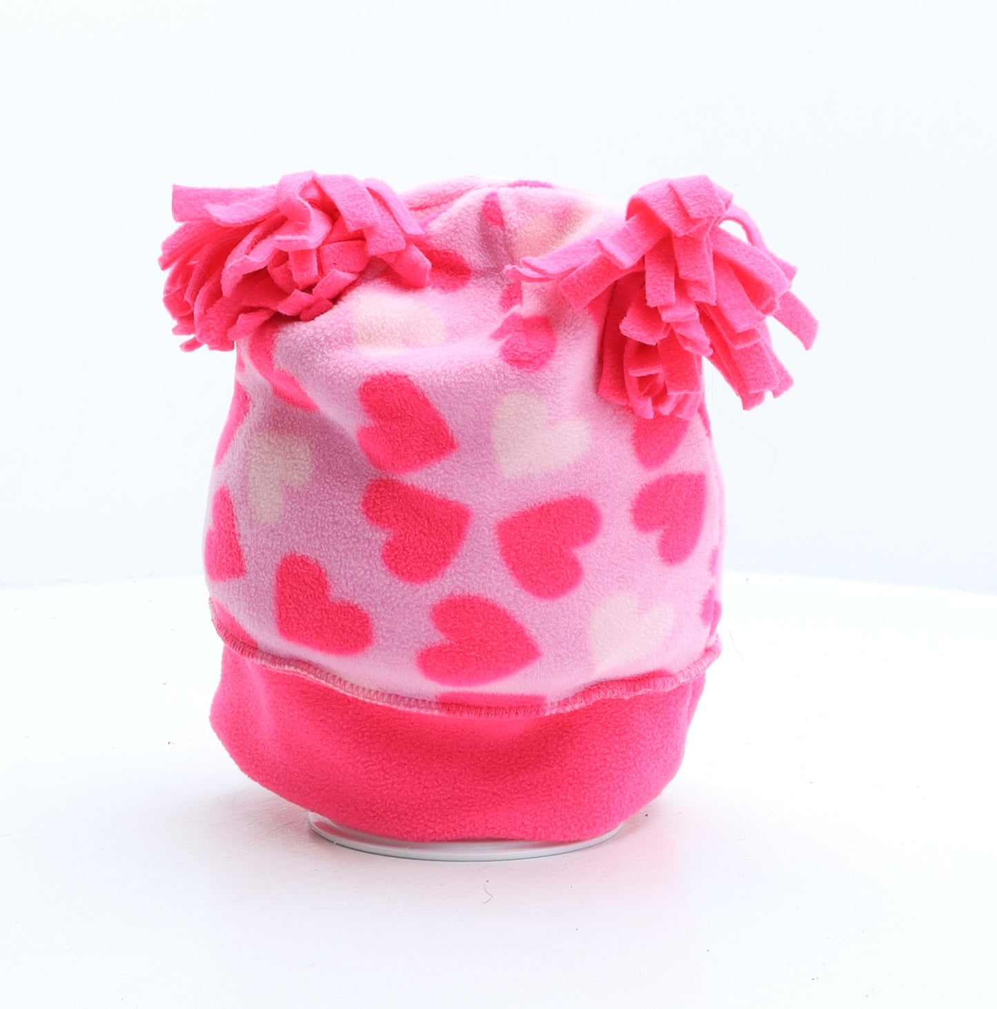 TU Girls Pink Geometric Polyester Bobble Hat One Size - Love Heart