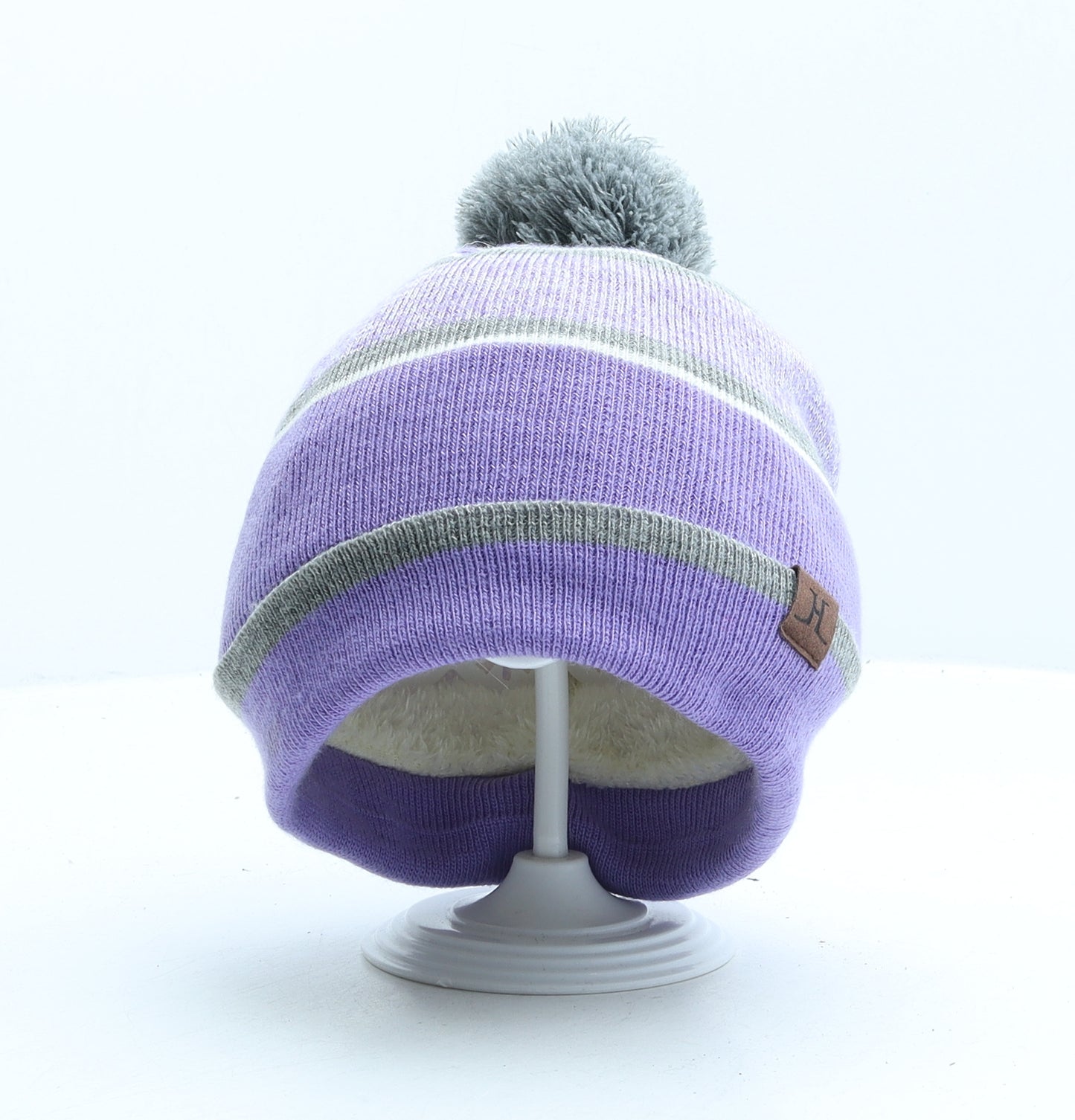 Preworn Girls Purple Spotted Acrylic Bobble Hat One Size