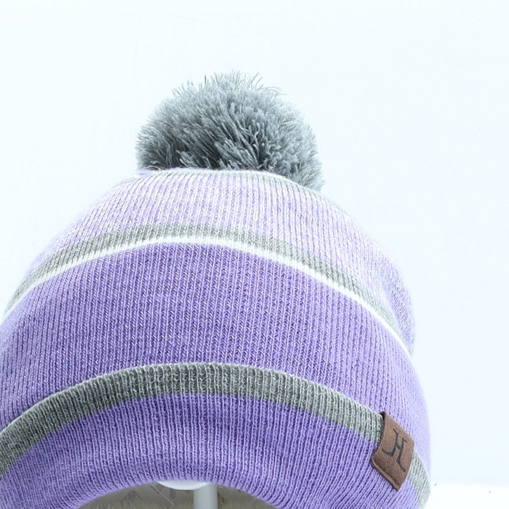 Preworn Girls Purple Spotted Acrylic Bobble Hat One Size
