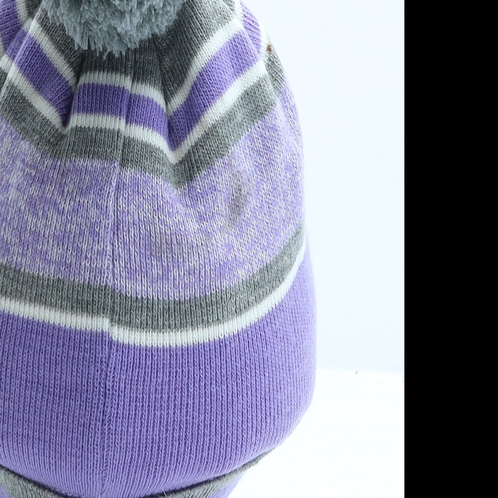 Preworn Girls Purple Spotted Acrylic Bobble Hat One Size
