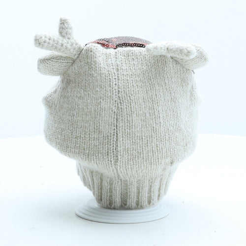 Preworn Girls Beige Acrylic Beanie One Size - Reindeer