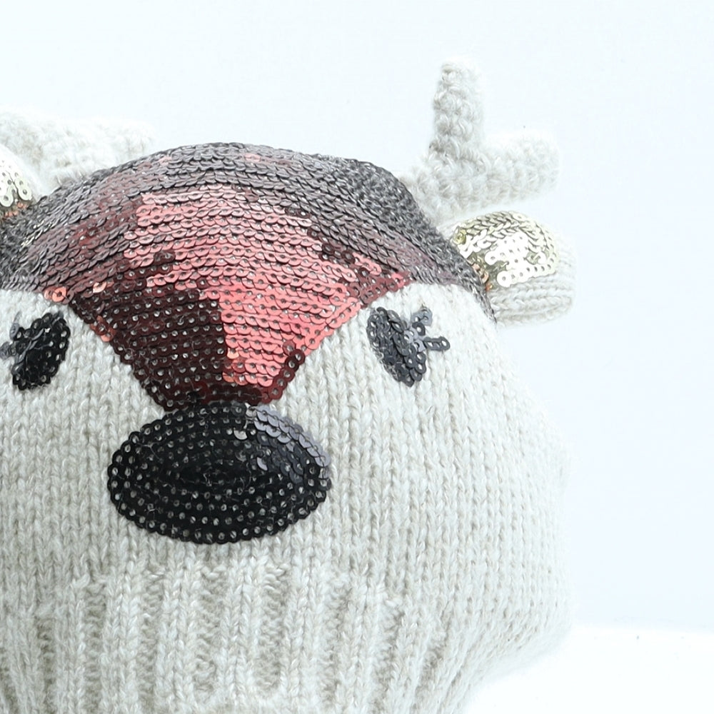Preworn Girls Beige Acrylic Beanie One Size - Reindeer