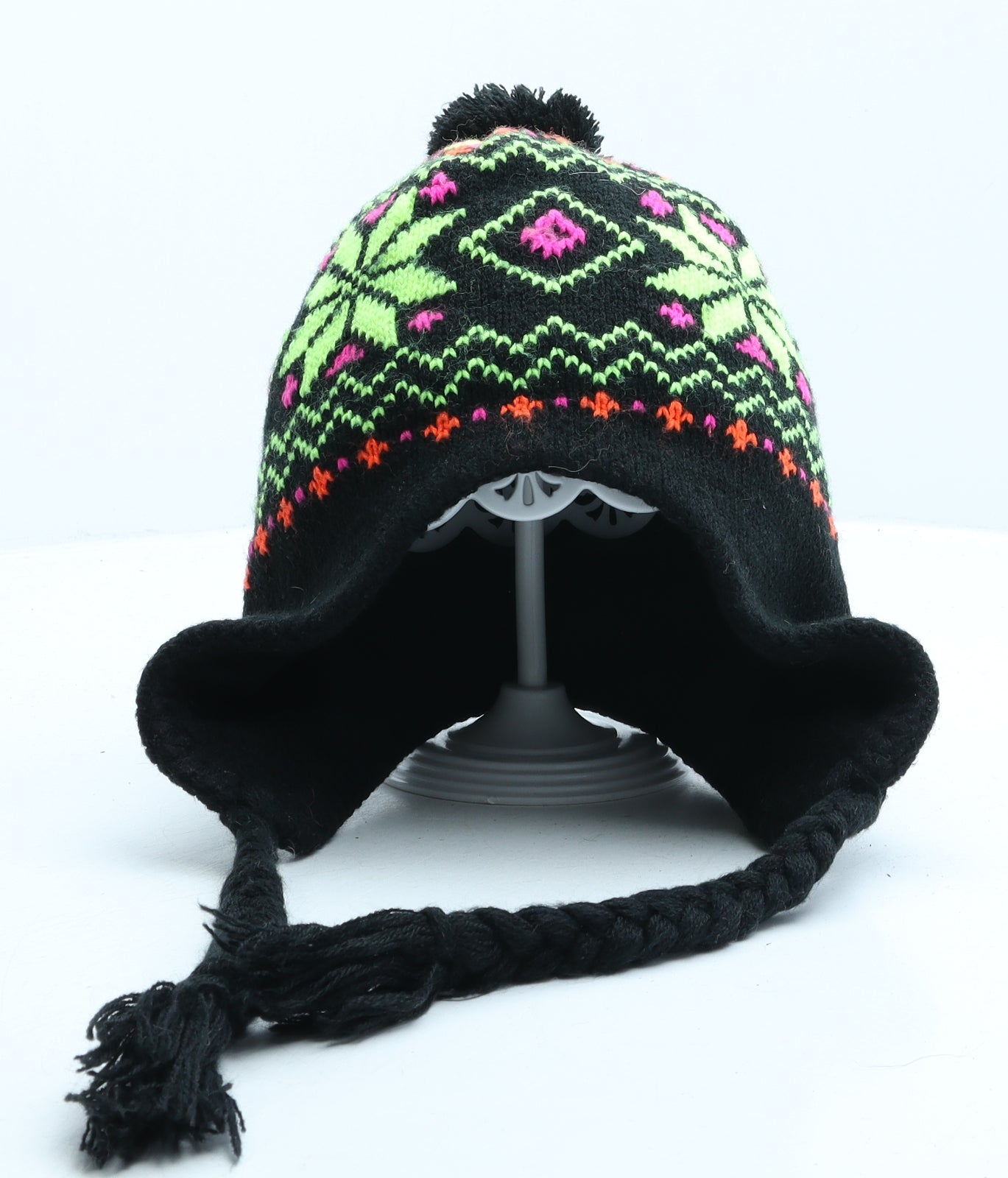 Preworn Girls Multicoloured Fair Isle Acrylic Bobble Hat One Size