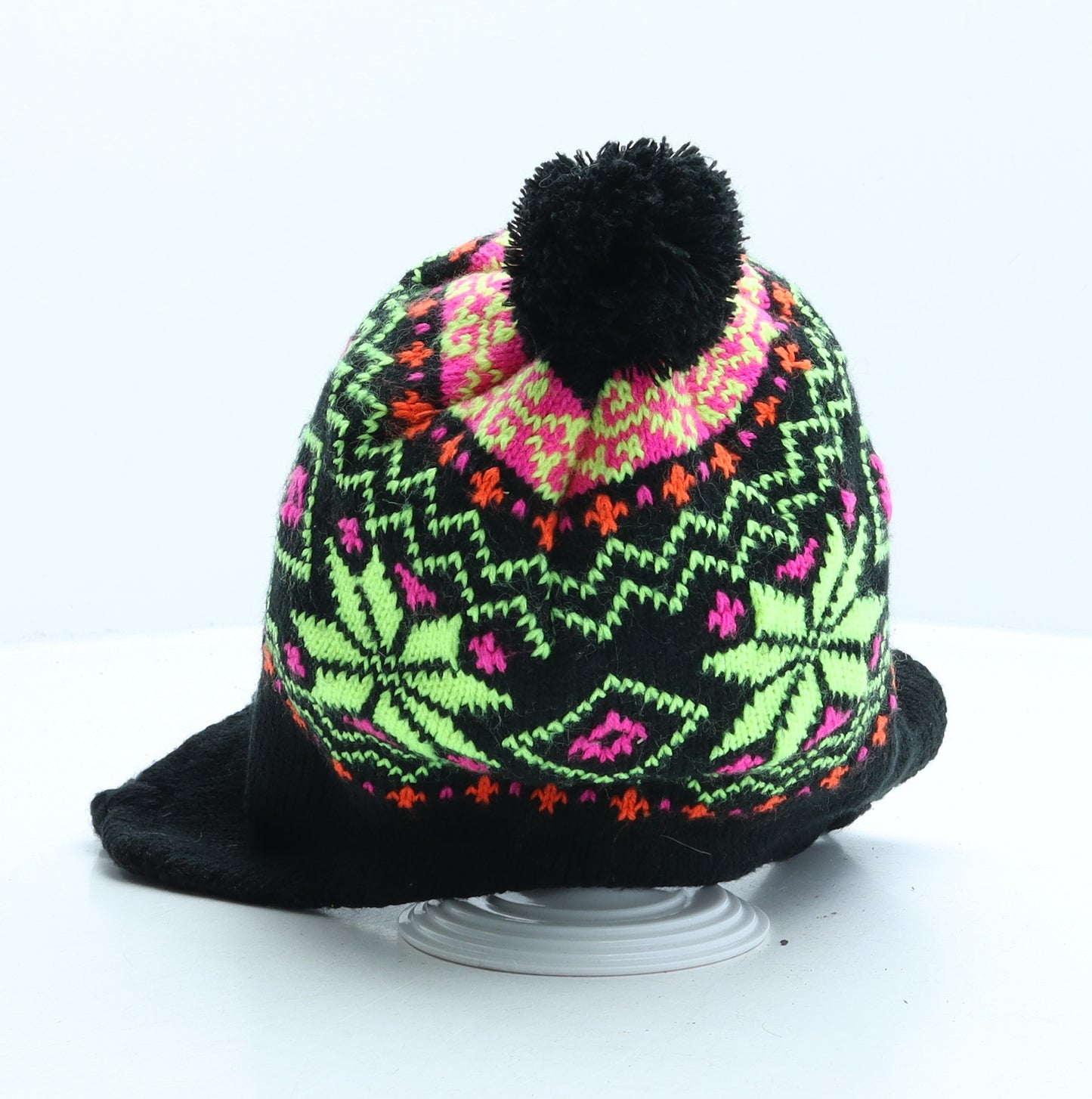 Preworn Girls Multicoloured Fair Isle Acrylic Bobble Hat One Size