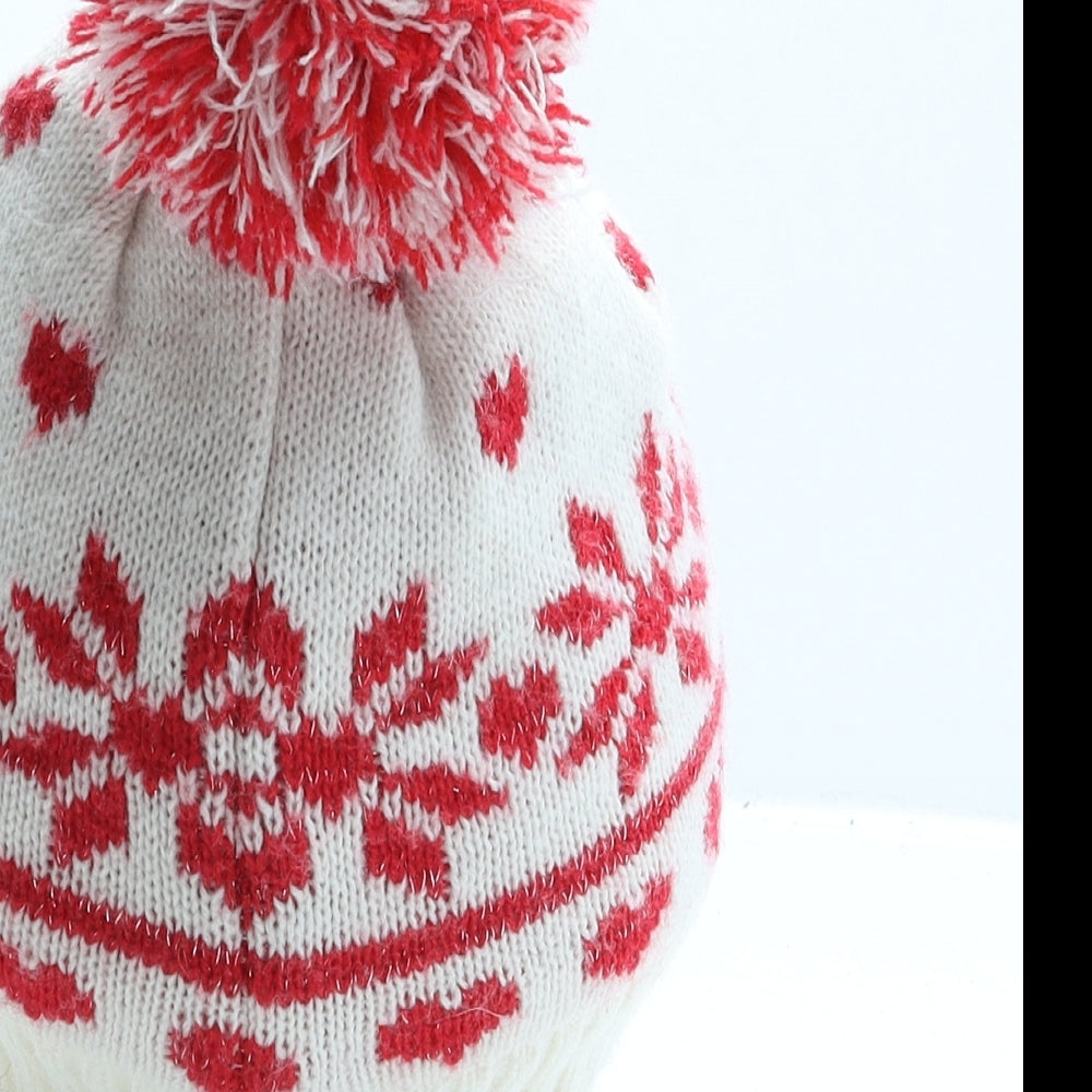 TU Girls Beige Fair Isle Acrylic Bobble Hat One Size