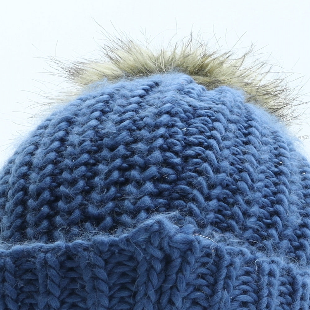Joules Womens Blue Acrylic Bobble Hat One Size