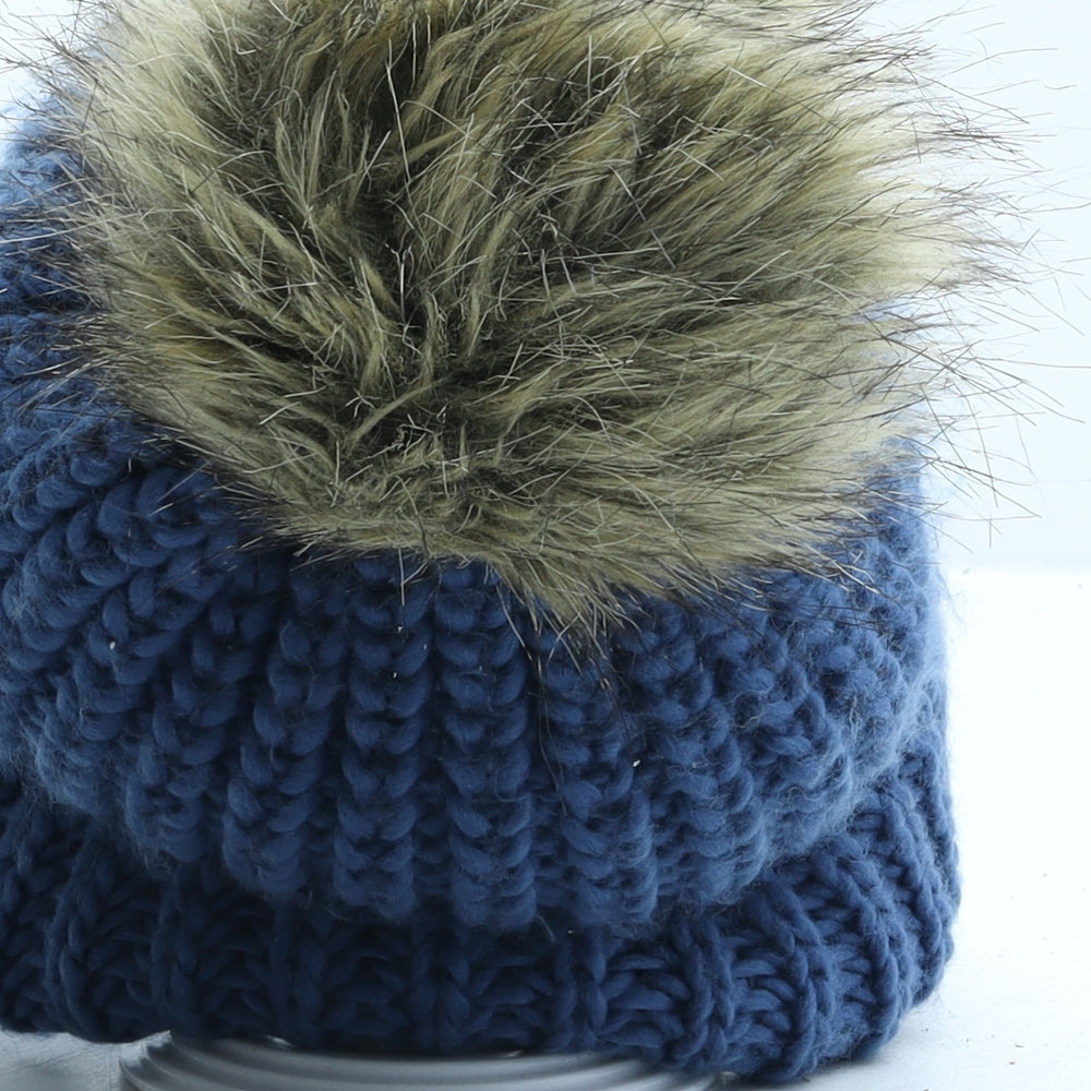 Joules Womens Blue Acrylic Bobble Hat One Size
