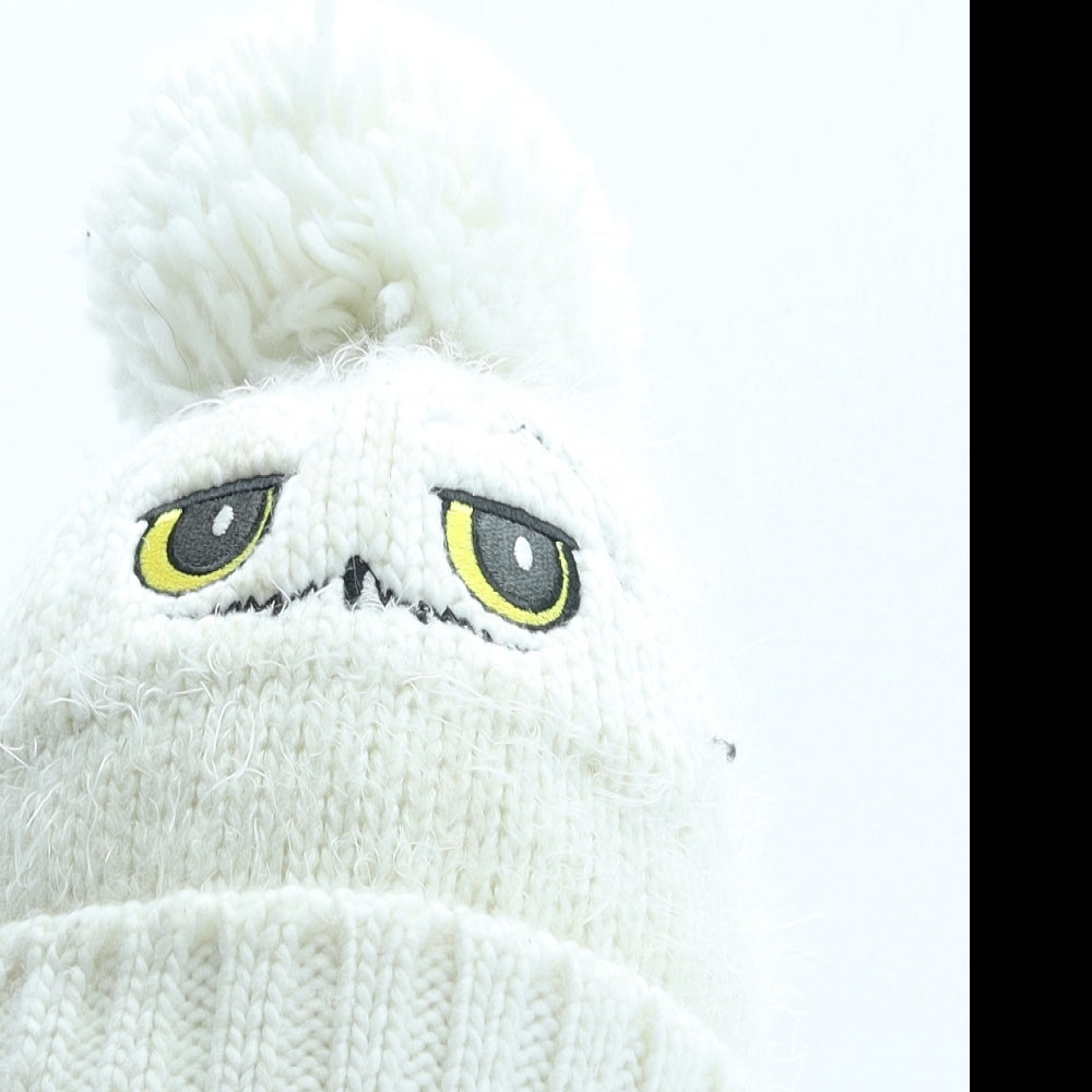 Harry Potter Girls White Acrylic Bobble Hat One Size - Harry Potter
