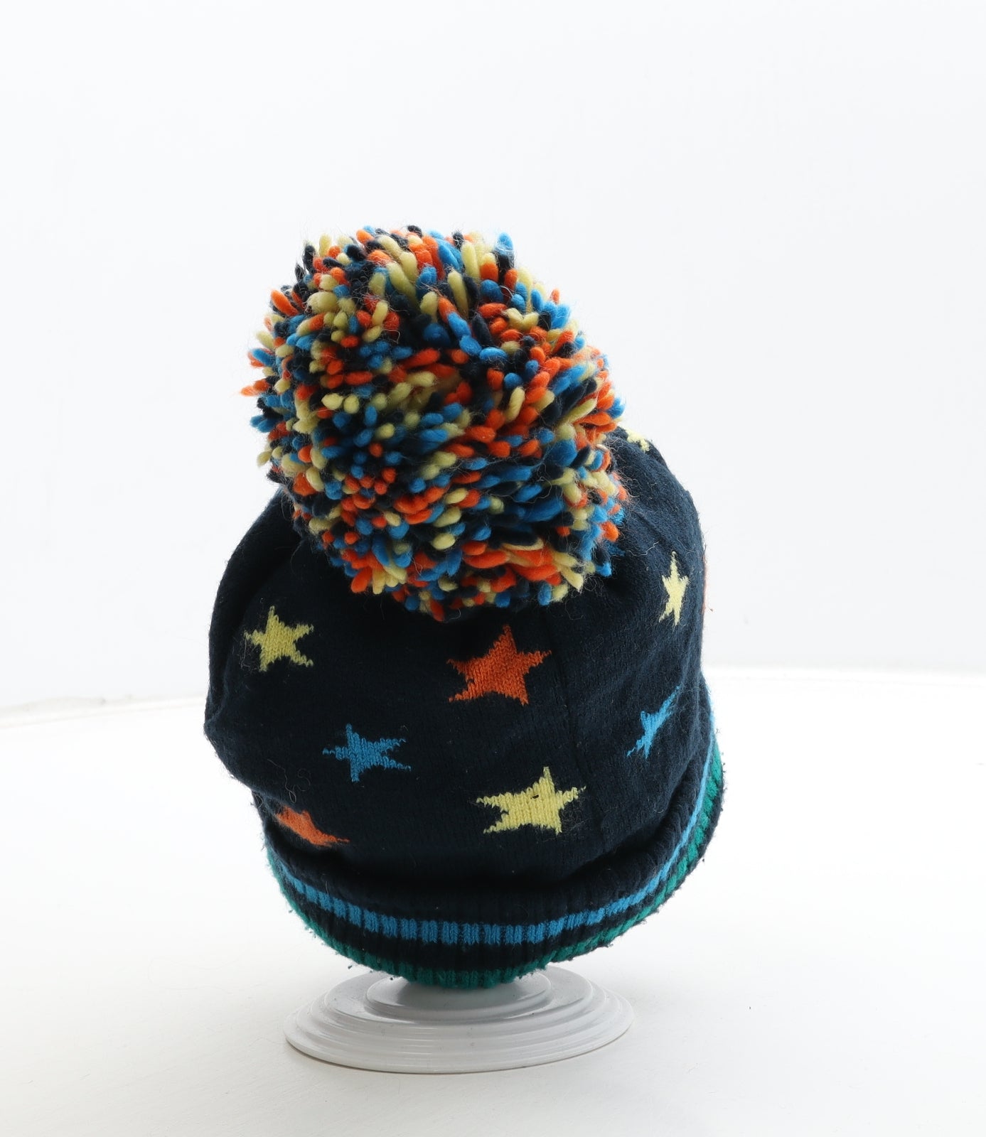 F&F Boys Blue Acrylic Bobble Hat Size S - Peppa Pig Star Detail