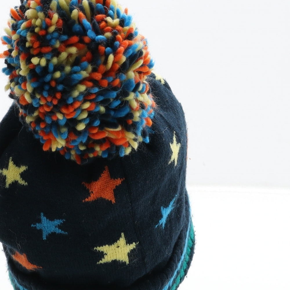 F&F Boys Blue Acrylic Bobble Hat Size S - Peppa Pig Star Detail