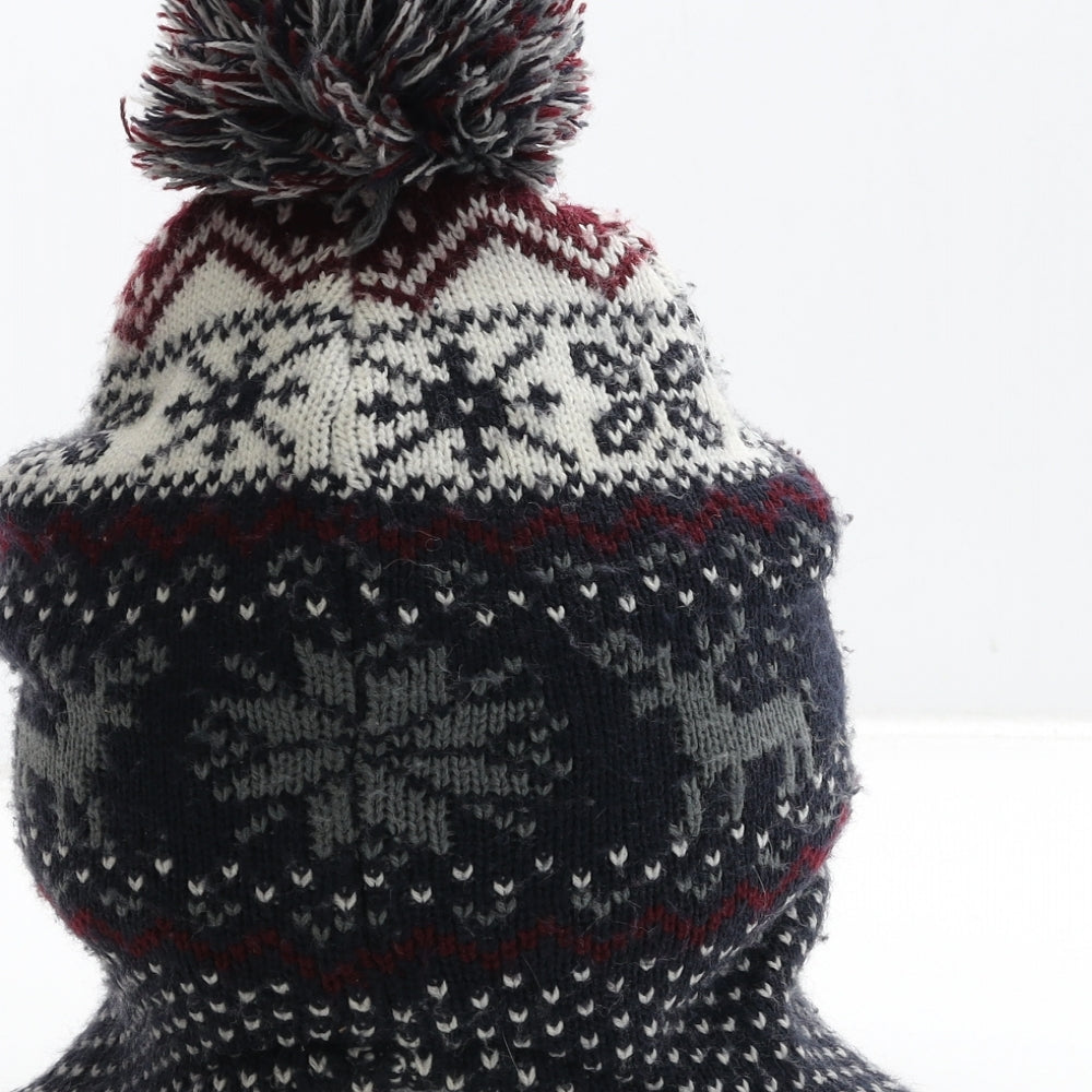 Primark Boys Black Fair Isle Acrylic Bonnet One Size