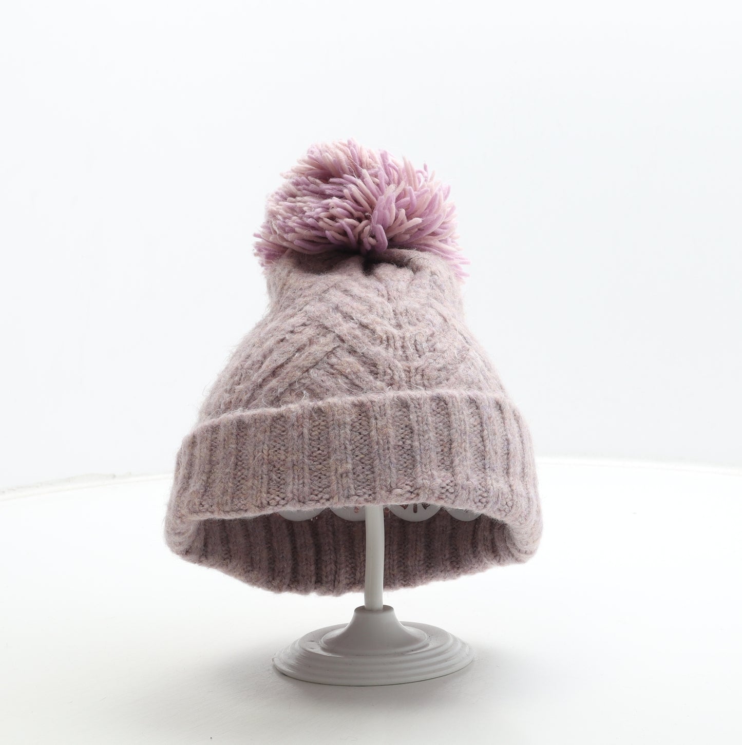 George Girls Purple Acrylic Bobble Hat One Size