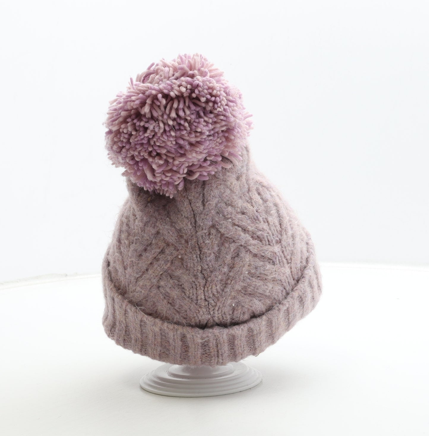 George Girls Purple Acrylic Bobble Hat One Size