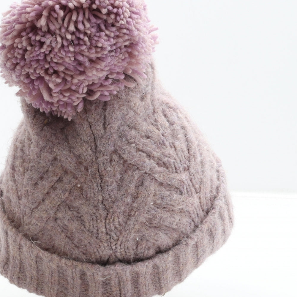George Girls Purple Acrylic Bobble Hat One Size