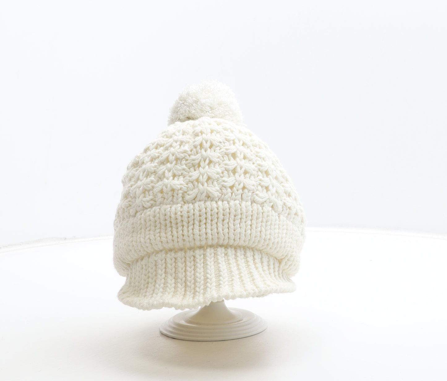 Gap Womens White Cotton Bobble Hat One Size - Peak Detail