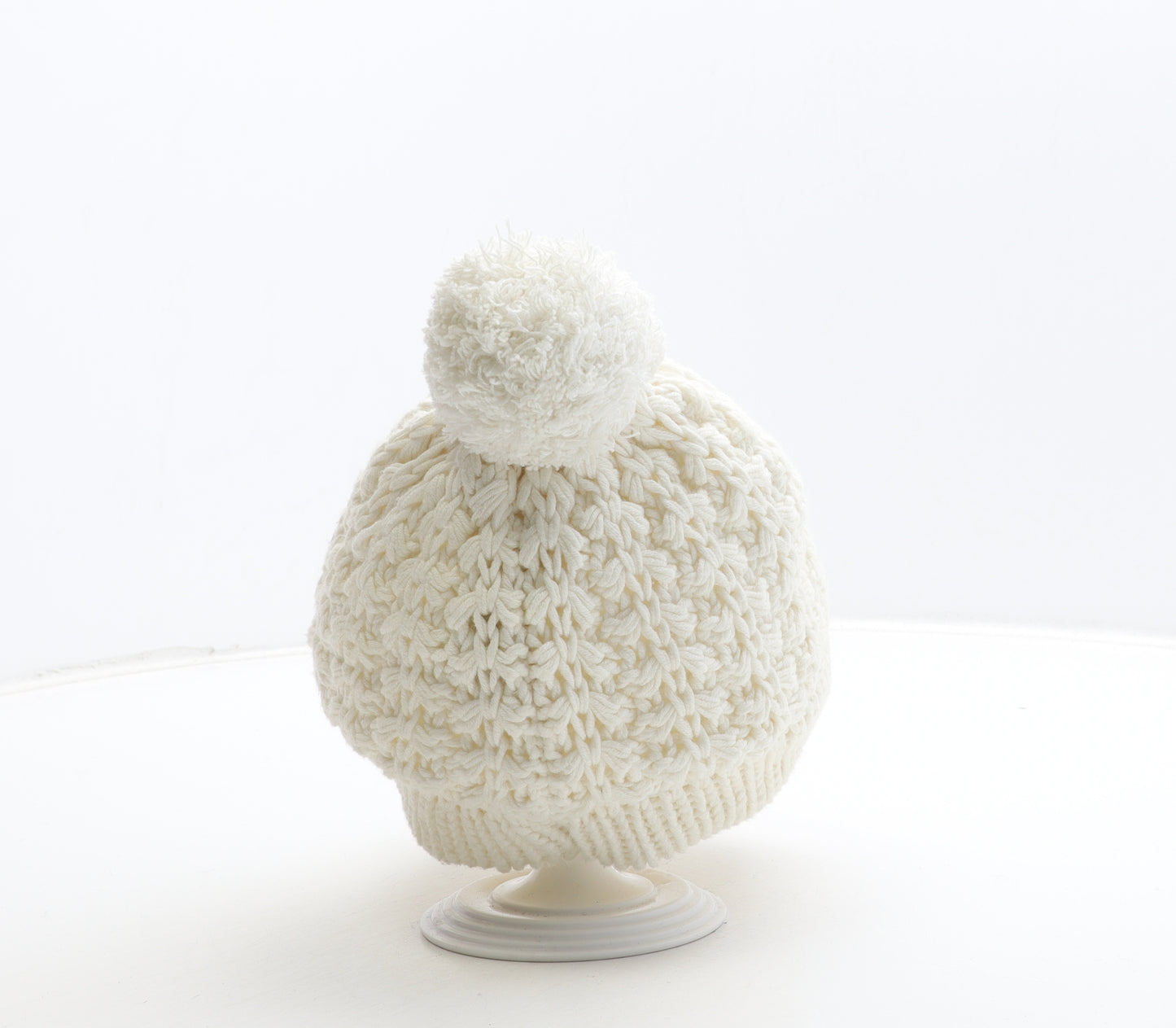 Gap Womens White Cotton Bobble Hat One Size - Peak Detail
