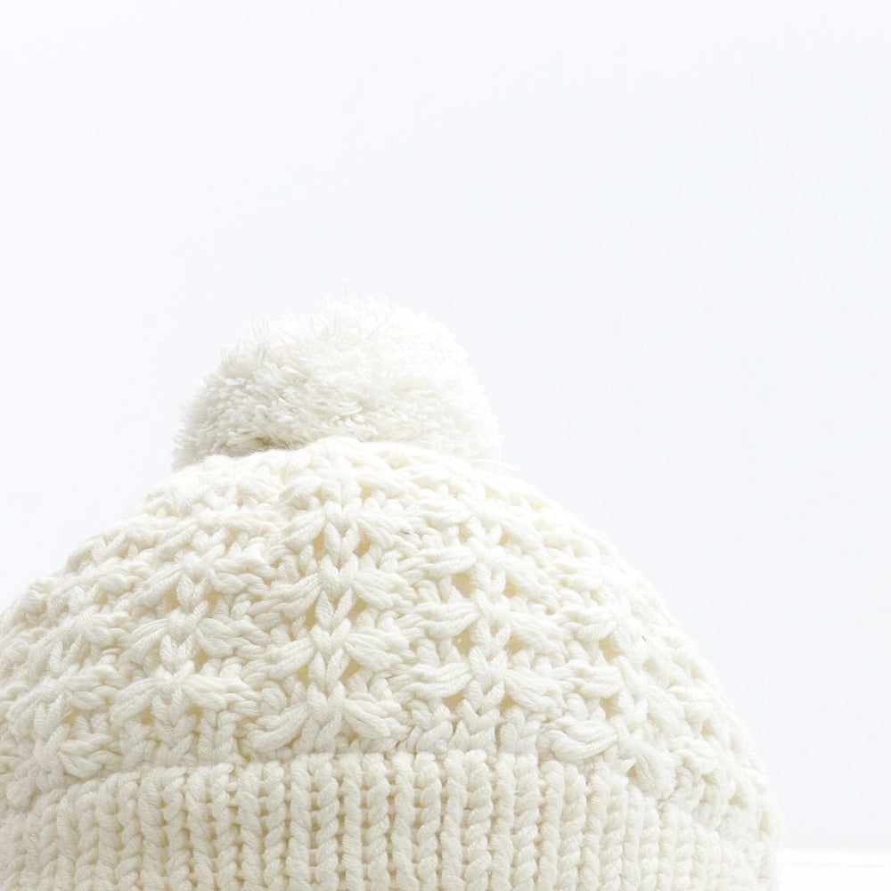 Gap Womens White Cotton Bobble Hat One Size - Peak Detail