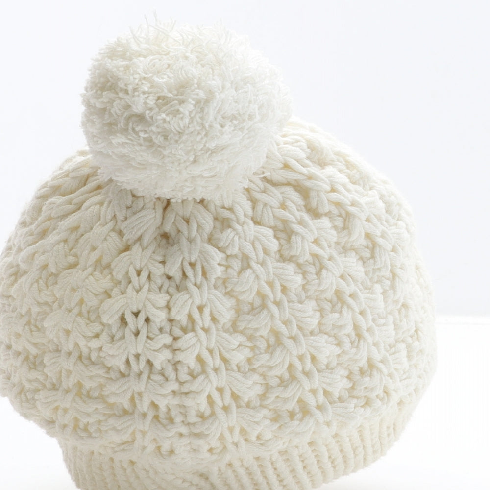 Gap Womens White Cotton Bobble Hat One Size - Peak Detail