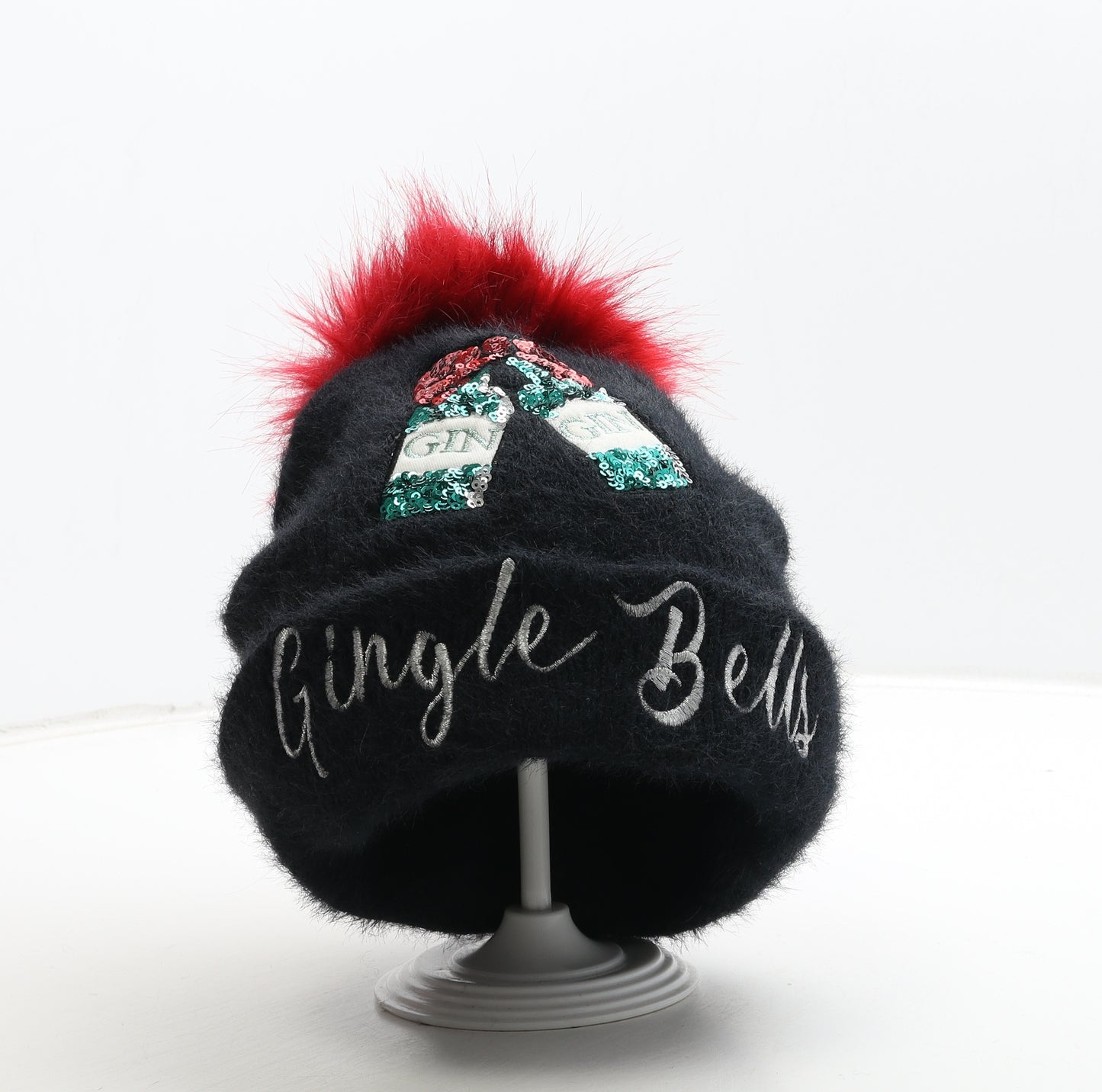 F&F Womens Blue Nylon Bobble Hat One Size - Christmas Gingle Bells